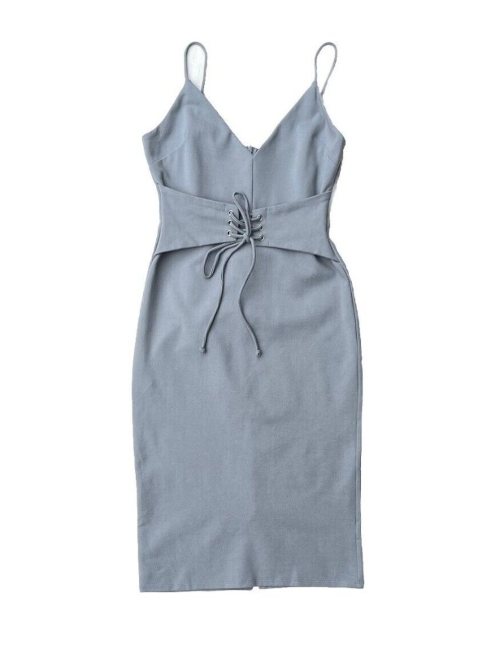4SI3NNAI Women's Gray Tie Waist Bodycon Midi Dress Size M NWOT - Picture 1 of 16